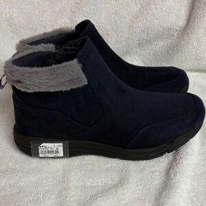 Ryka Navy Ankle Boots with Gray Fur Trim